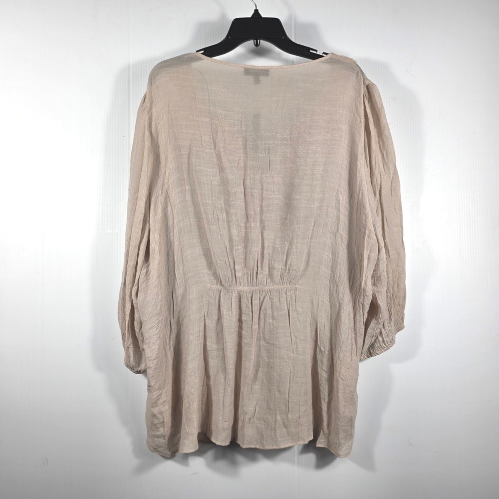 Spense Woman Latte Beige Crochet Lace Trim V-Neck Gauze Blouse 3X NWT - Picture 4 of 8
